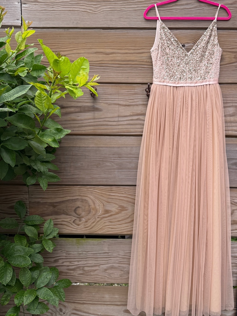 BHLDN Blush Sequin Tulle Gown
